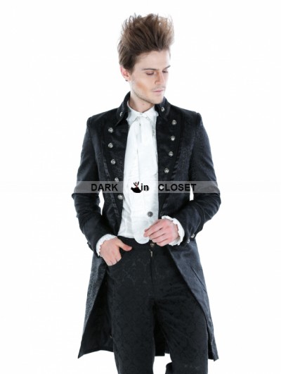 Punk Rave Black Gothic Palace Style Long Jacket For Men 