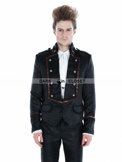 Pentagramme Black Gothic Palace Style Mens Short Jacket with Coffee Hem