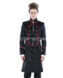 Punk Rave Black Gothic Military Style Male Long Coat with Red Hem