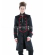 Punk Rave Black Gothic Military Style Male Long Coat with Red Hem