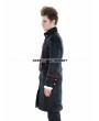 Punk Rave Black Gothic Military Style Male Long Coat with Red Hem