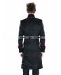 Punk Rave Black Gothic Military Style Male Long Coat with Red Hem