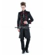 Punk Rave Black Gothic Military Style Male Long Coat with Red Hem