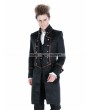Punk Rave Black Gothic Military Style Male Long Coat with Coffee Hem
