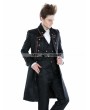 Punk Rave Black Gothic Military Style Male Long Coat with Coffee Hem