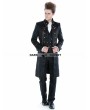 Punk Rave Black Gothic Military Style Male Long Coat with Coffee Hem