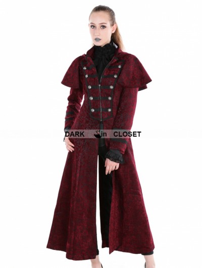 Pentagramme Red Gothic Military Style Long Hoodie Cape Coat For Women