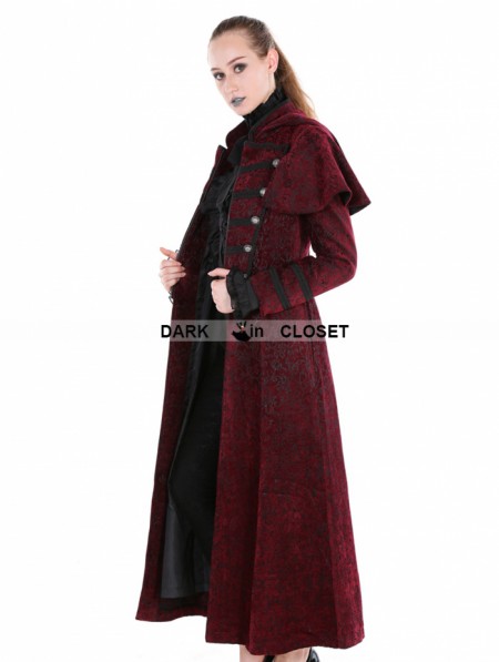 Pentagramme Red Gothic Military Style Long Hoodie Cape Coat For Women ...
