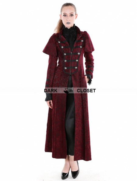 Pentagramme Red Gothic Military Style Long Hoodie Cape Coat For Women ...