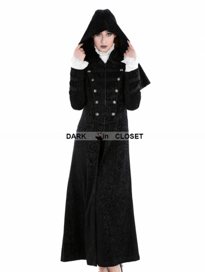 Punk Rave Black Gothic Military Style Long Hoodie Cape Coat For Women