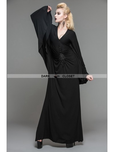 chinese dress ladies Gothic Black Long Sleeve Wedding Dress With Cape – Lisposa main image 1