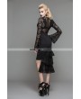 Devil Fashion Black Gothic Pencil Midi Dress with Lace Sleeves