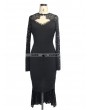 Devil Fashion Black Gothic Pencil Midi Dress with Lace Sleeves