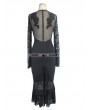 Devil Fashion Black Gothic Pencil Midi Dress with Lace Sleeves