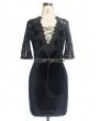 Devil Fashion Black Velvet Half Sleeves Lace Short Dress