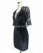 Devil Fashion Black Velvet Half Sleeves Lace Short Dress