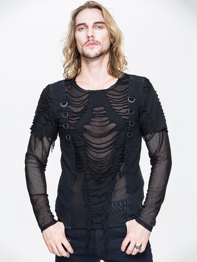 Devil Fashion Black Gothic Hole Mesh Shirt for Men