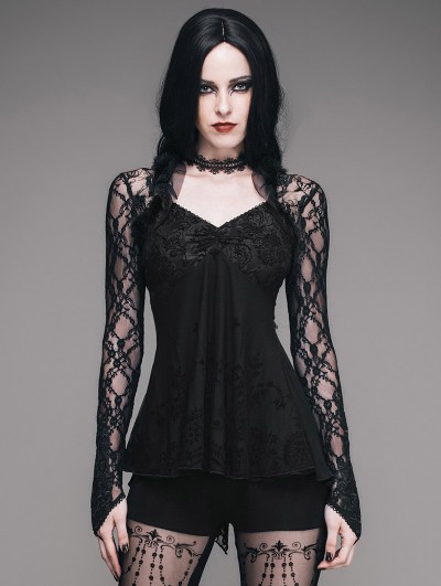 Devil Fashion Black Romantic Gothic Lace Shirt for Women