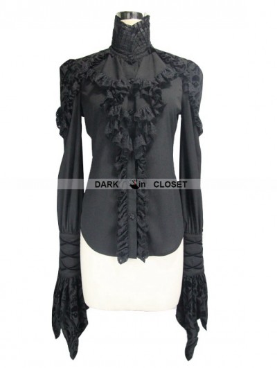 black long sleeve shirt with ruffles