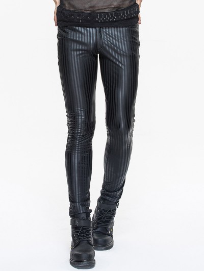 Devil Fashion Black Gothic Stripe Trousers for Men - DarkinCloset.com