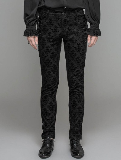 Devil Fashion Black Gothic Vintage Palace Pattern Trousers for Men