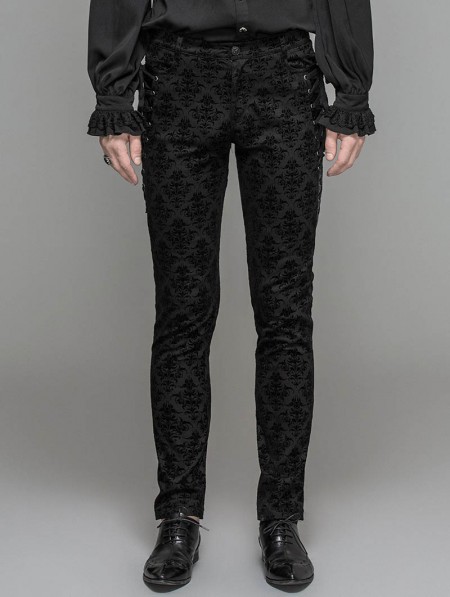 Devil Fashion Black Gothic Vintage Palace Pattern Trousers for Men ...