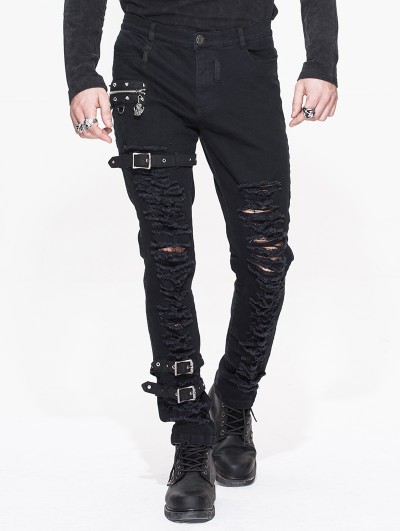 Devil Fashion Black Gothic Punk Buckle Blet Trousers for Men
