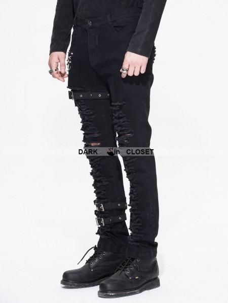 Devil Fashion Black Gothic Punk Buckle Blet Trousers for Men ...