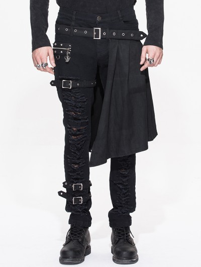 Devil Fashion Black Gothic Punk Removable Skirts Trousers for Men