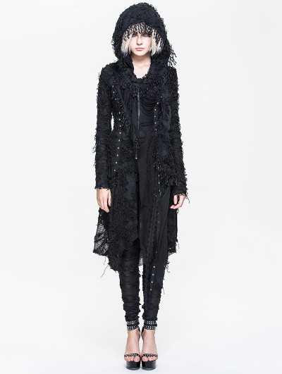 Devil Fashion Black Gothic Hooded Tassle Jacket for Women