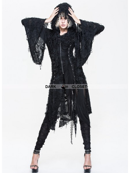 Devil Fashion Black Gothic Hooded Tassle Jacket for Women ...