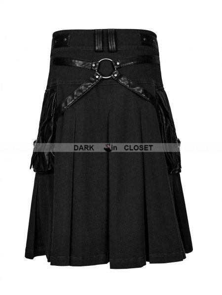 Punk Rave Black Steampunk Half Pleated Skirt for Men - DarkinCloset.com
