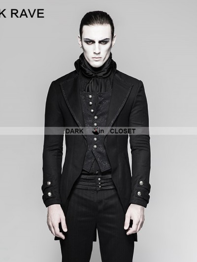 Punk Rave Black Gothic Gentleman Steampunk Fake Two-pieces Jacket for Men