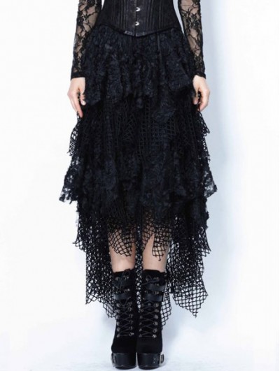 Dark in Love Black Gothic Punk Messy Mesh and Lace Skirt