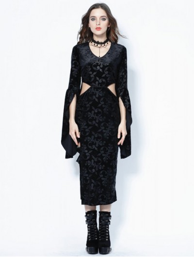 Dark in Love Black Gothic Flocking Long Sexy Dress