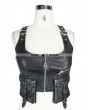 Devil Fashion Black PU Gothic Pocket Top Vest for Women