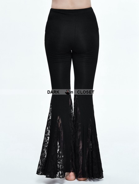 Devil Fashion Black Gothic Cross Lace Bell-Bottomed Pants for Women ...
