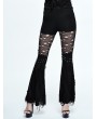 Devil Fashion Black Gothic Punk Hole Bell-Bottomed Pants for Women