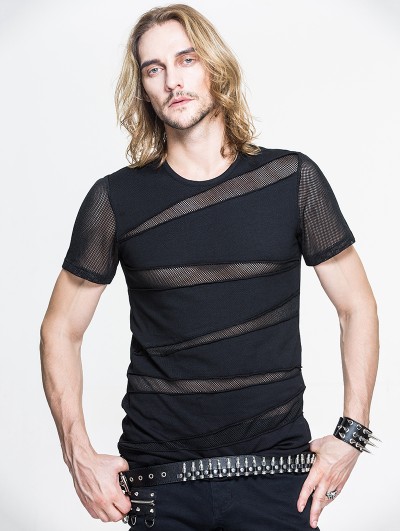 Devil Fashion Black Gothic Net Short Sleeves T-Shirt for Men