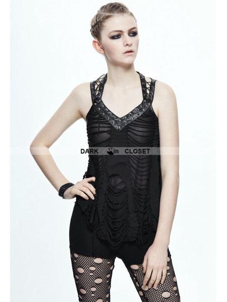Devil Fashion Black Gothic Punk Hole Sleeveless Shirt for Women ...