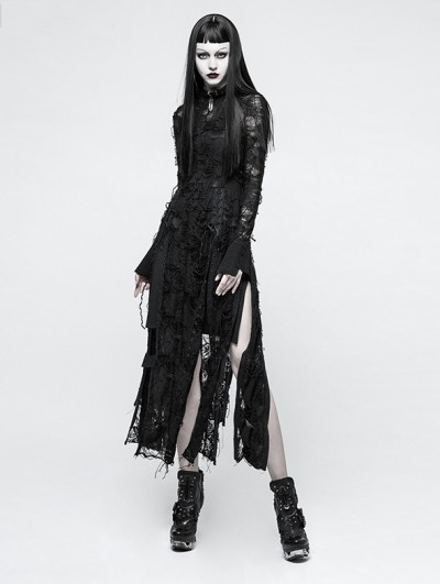 Punk Rave Black Gothic Retro Lace Rope Dress 