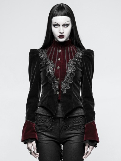 Punk Rave Black and Red Gothic Scissor-tail Jacket for Women