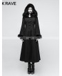 Punk Rave Black Gothic Disc Flowers Long Winter Fur Coat for Women