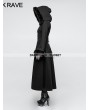 Punk Rave Black Gothic Disc Flowers Long Winter Fur Coat for Women