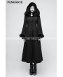 Punk Rave Black Gothic Disc Flowers Long Winter Fur Coat for Women