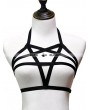 Black Womens Sexy Gothic Pentagram Harness Bra 0001