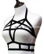 Black Double Layer Sexy Gothic Pentagram Harness Bra 0002