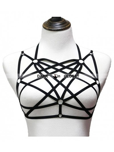 Black Gothic Harness Elastic Cage Bra 0007