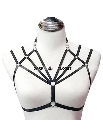 Black Sexy Gothic Harness Elastic Cupless Bra 0008