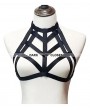 Black Elastic Gothic Harness Cupless Cage Bra 0012